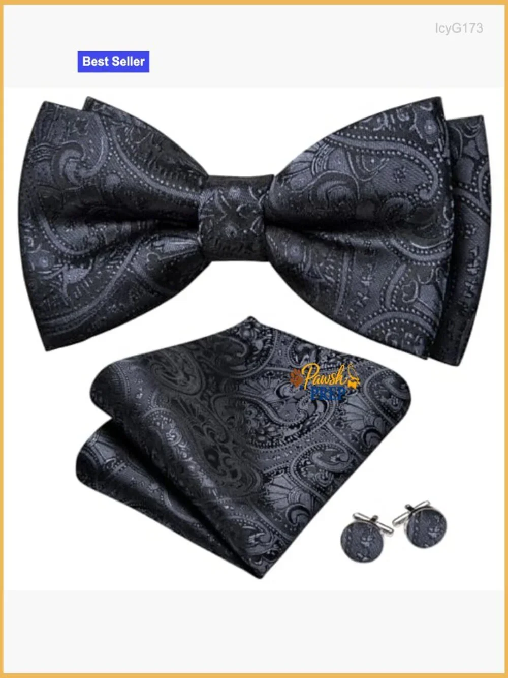 Silk Blend Pre-Tied Bow Tie Set with Pocket Square & Cufflinks